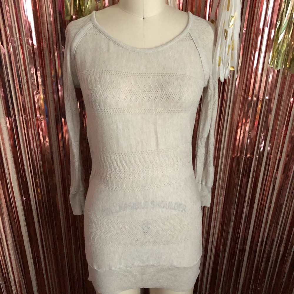 LC Lauren Conrad Cream Bow Sheer Sweater Tunic.